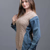 cable-knit Sweater with denim sleeves Brown Side