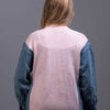 cable-knit Sweater with denim sleeves Pink Back