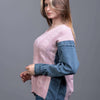 cable-knit Sweater with denim sleeves Pink Side