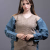 cable-knit Sweater with denim sleeves
