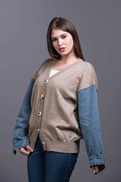 café Knit Sweater with Denim Sleeveless