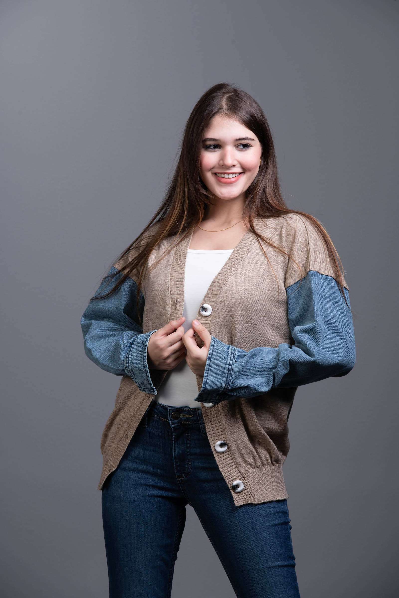 cafe Knit Sweater with Denim Sleeveless