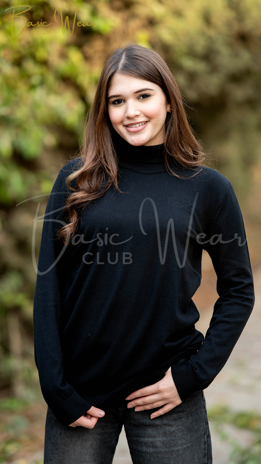 ملابس نسائية أسود – Black High Neck Cotton Knit Basic | Basic Wear Club Egypt