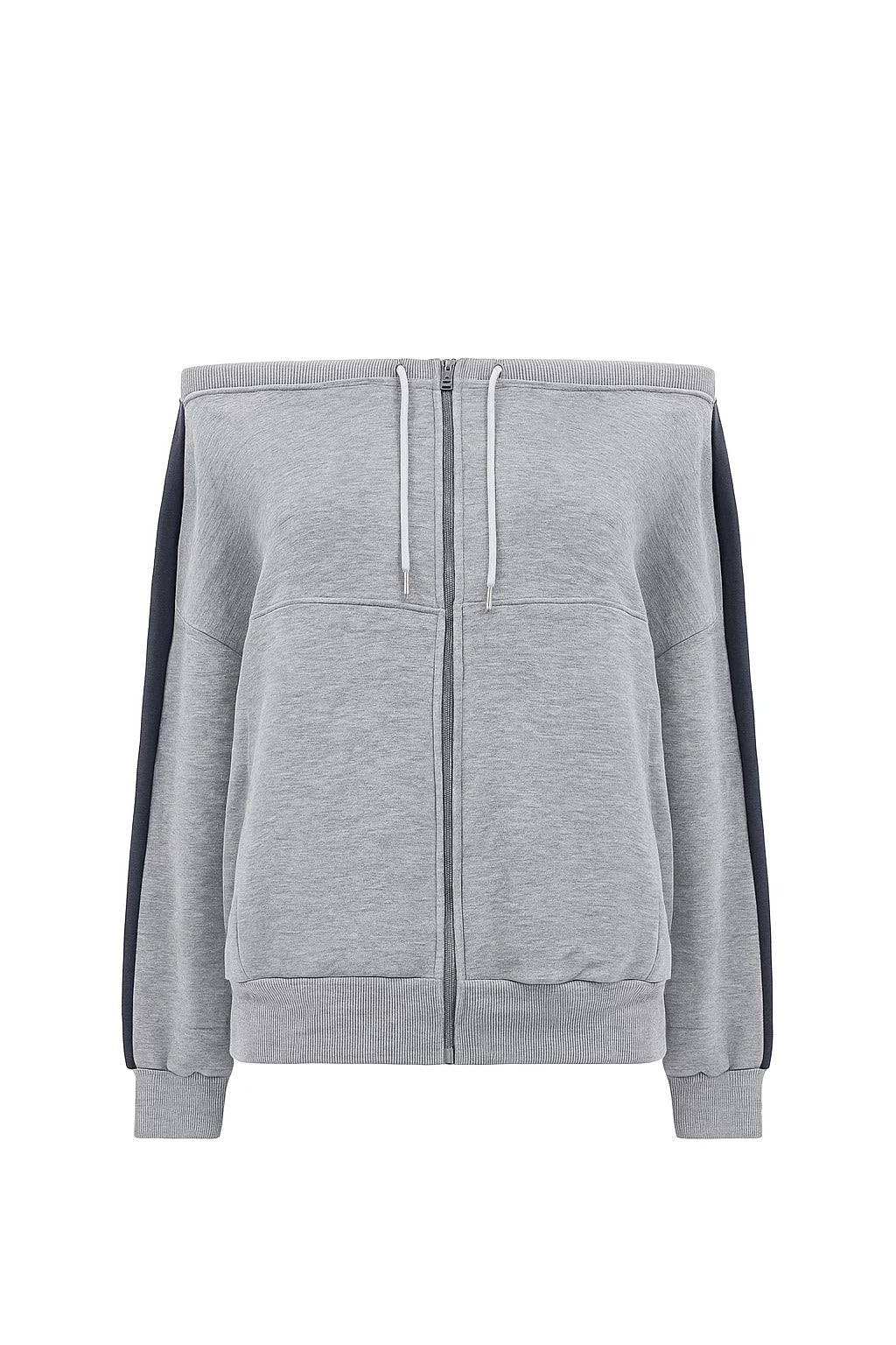 gray Off-Shoulder Zip Hoodie