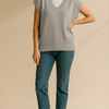 gray V-Neck Solid Knit Sweater Vest
