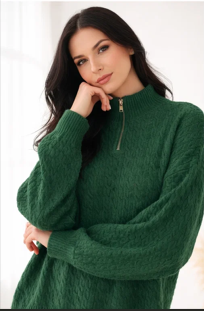 Cable Knit Quarter-Zip Sweater Turtleneck Tunic