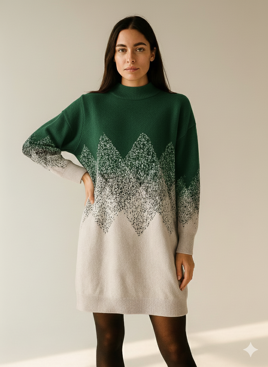  green and beigeGeometric_Oversized_Turtlenec