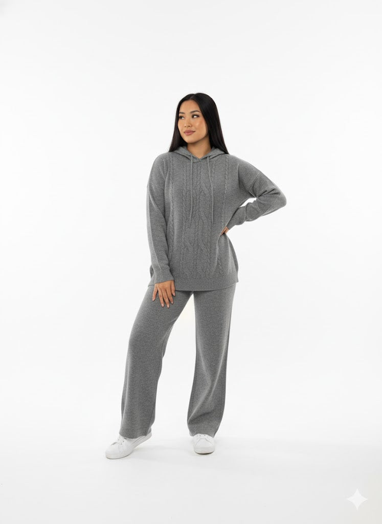 Hooded two-piece Knit Set – Comfortable Loungewear