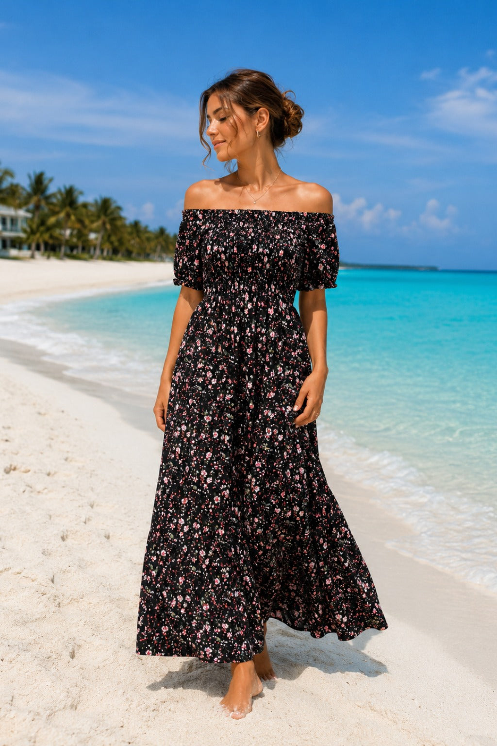 Basic Wear Club | Floral Short Sleeves Maxi Dress | Summer Dress for Women
