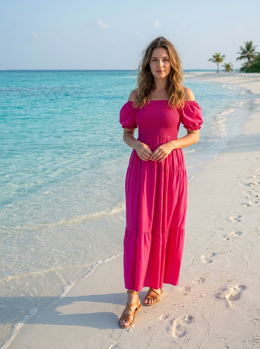 Basic Wear Club | Plain Rayon Cotton Short Sleeves Maxi Dress | Summer Dress for Women