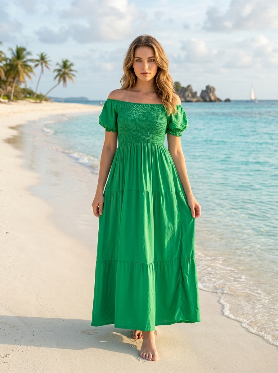 Basic Wear Club | Plain Rayon Cotton Short Sleeves Maxi Dress | Summer Dress for Women