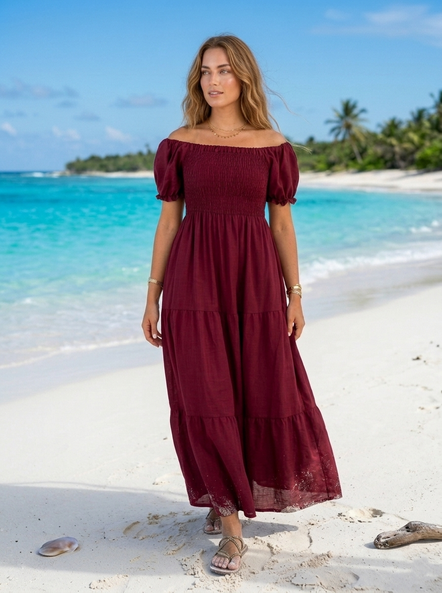 Basic Wear Club | Plain Rayon Cotton Short Sleeves Maxi Dress | Summer Dress for Women