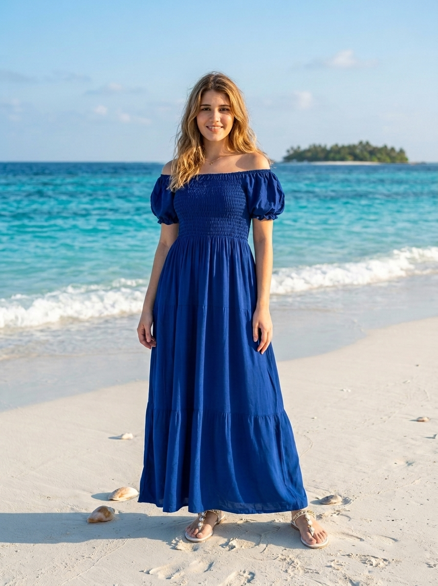 Basic Wear Club | Plain Rayon Cotton Short Sleeves Maxi Dress | Summer Dress for Women
