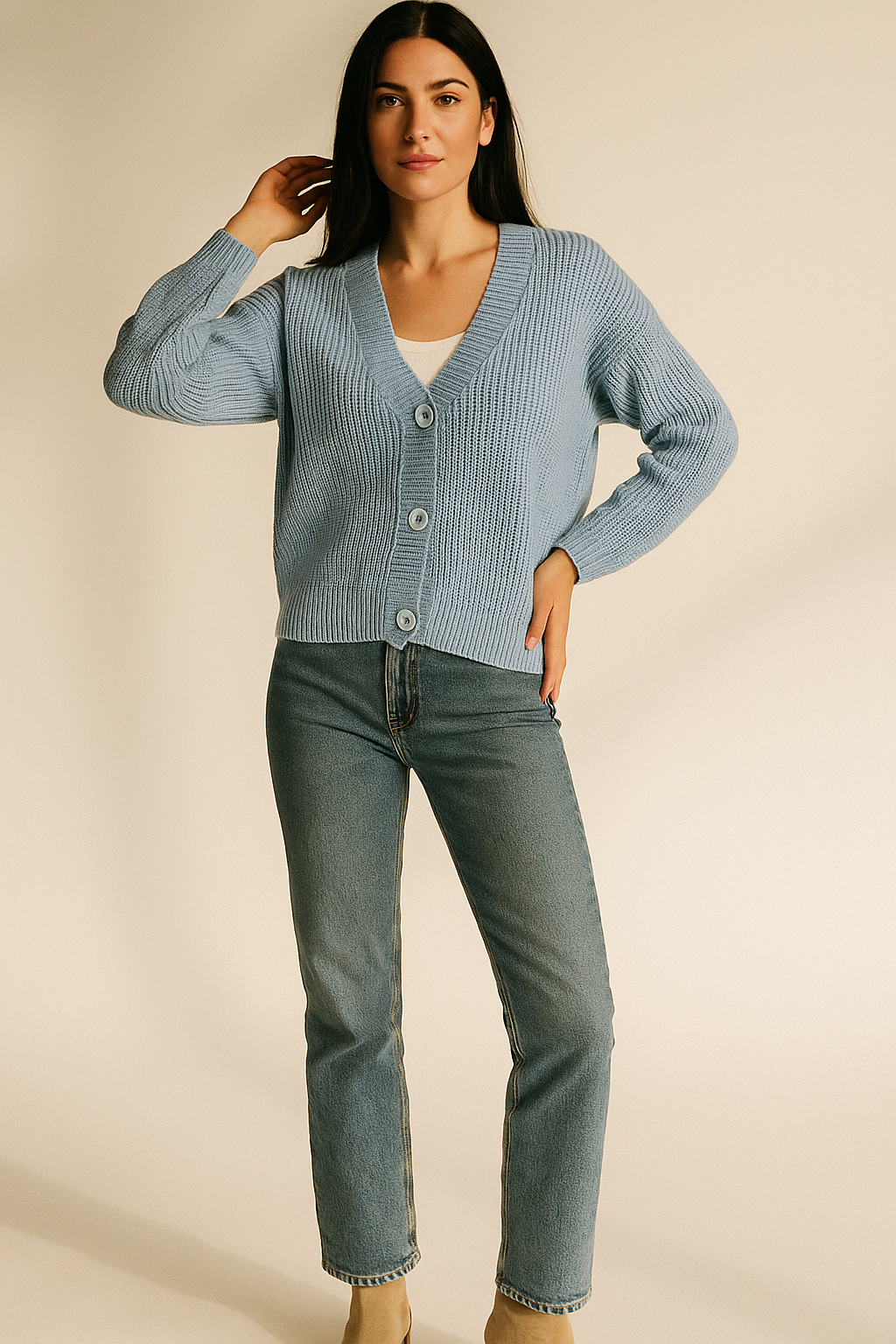  light blue Chunky Knit Button-Up Sweater