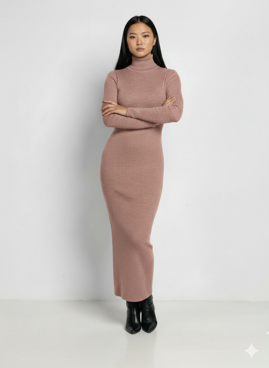  light brown_body_cone_knit_dress