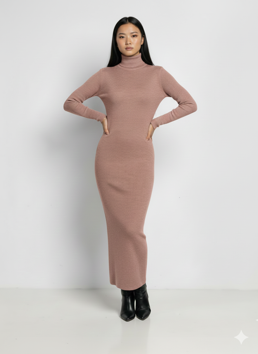  light brown_body_cone_knit_dress