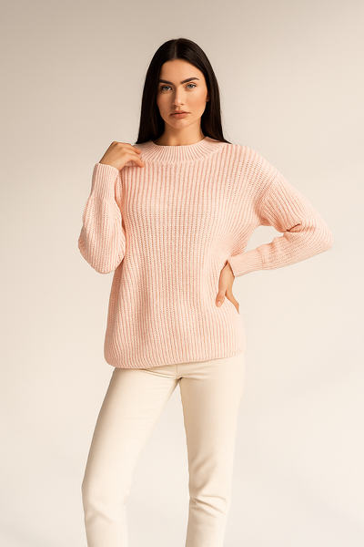  light pink Wide Sleeve Ribbed Knit Sweater 