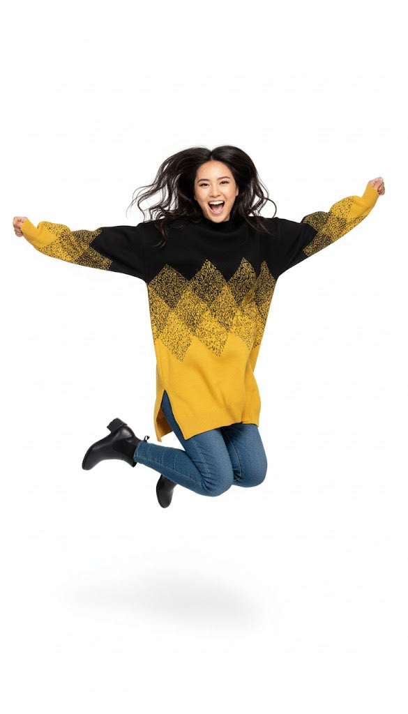 Geometric Pattern Oversized Turtleneck Top