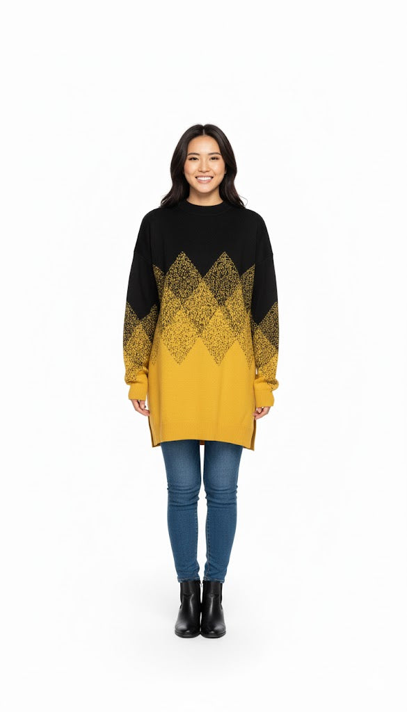 Geometric Pattern Oversized Turtleneck Top