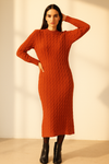 orange Cozy Cable Knit Bodycon Dress
