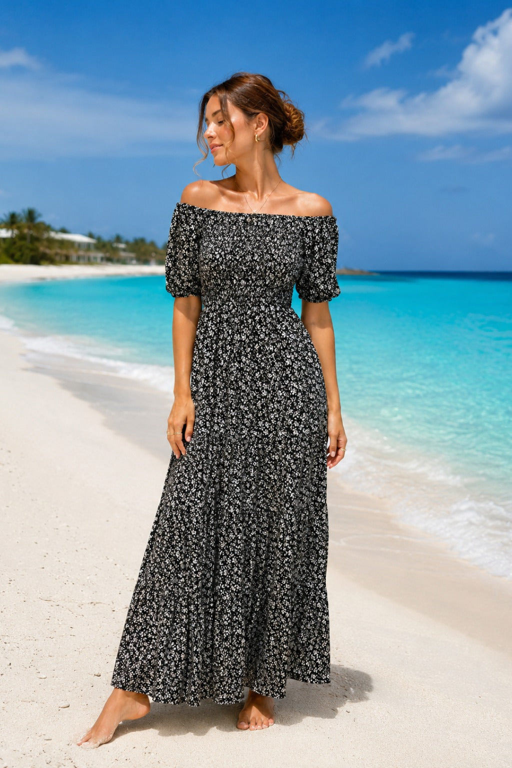 Basic Wear Club | Floral Short Sleeves Maxi Dress | Summer Dress for Women