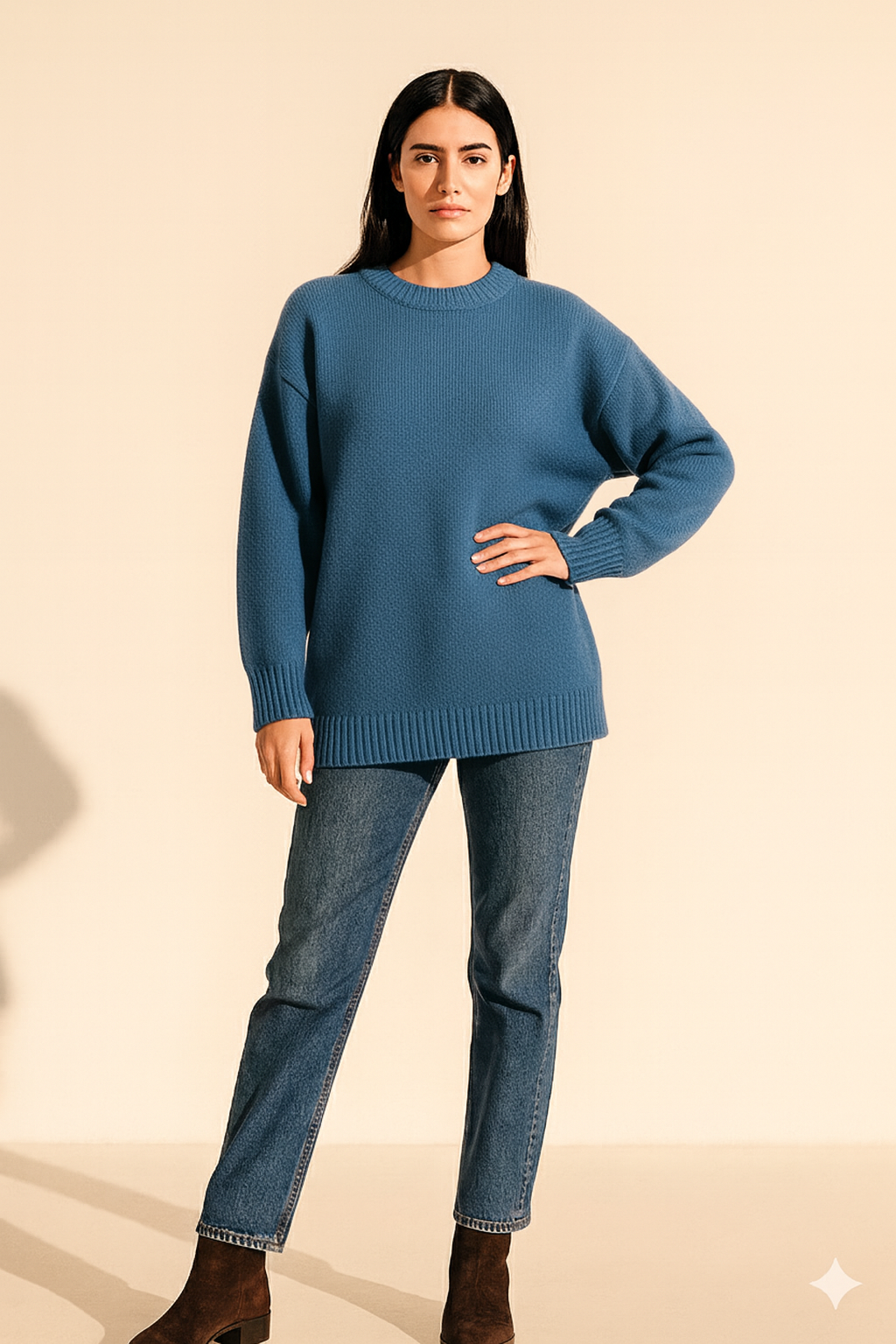 petroleum Essential Soft Knit Pullover Over Size Sweater