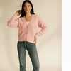 pink Chunky Knit Button-Up Sweater