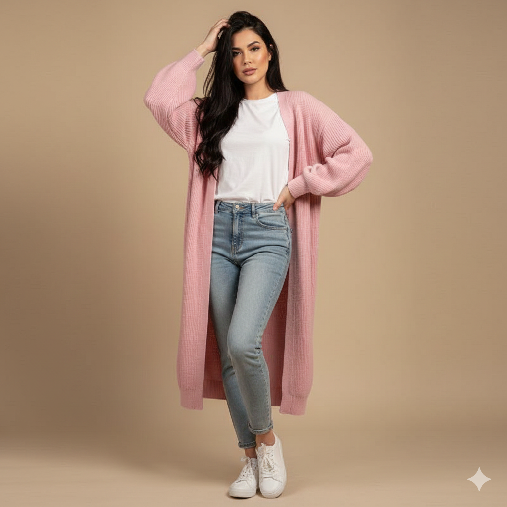 pink Cozy Oversized Knit Cardigan
