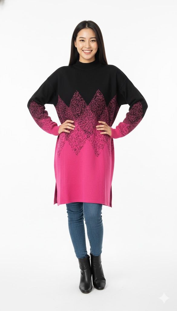 Geometric Pattern Oversized Turtleneck Top