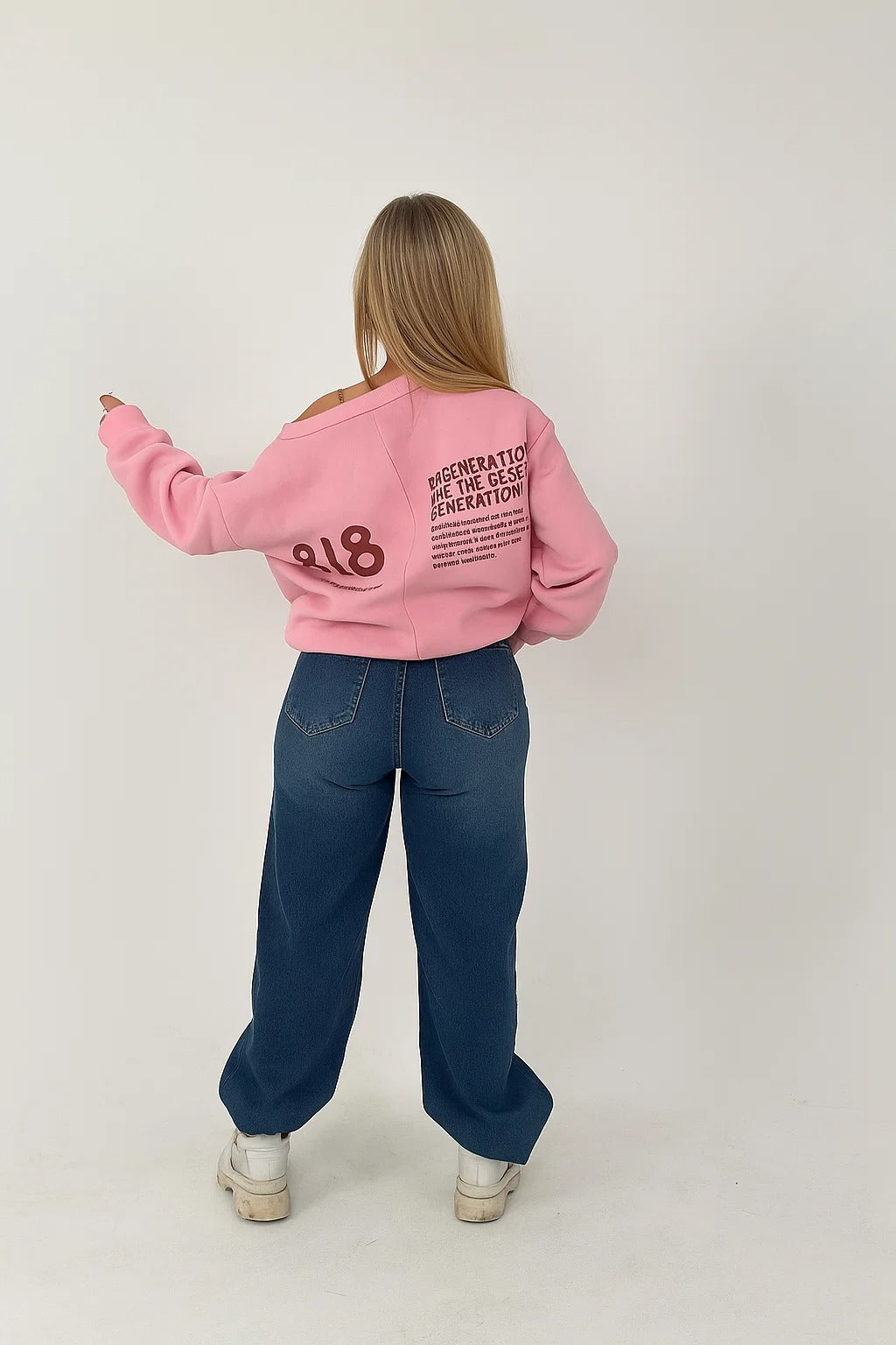 pink Off-Shoulder Sweatshirt