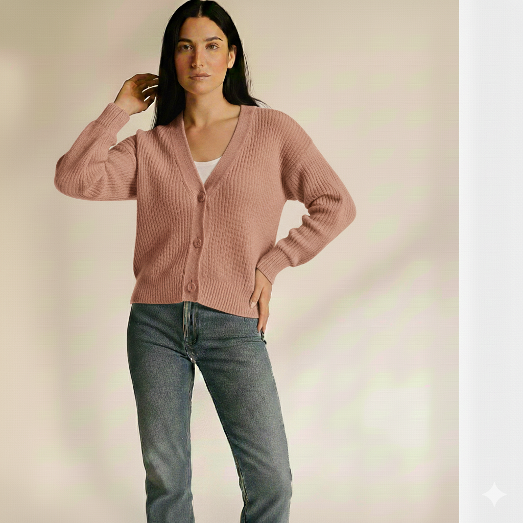 pink _Chunky_Knit_Button-Up_Sweater