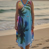 Women's Tropical Print Sleeveless V-Neck Asymmetrical Hem Summer Dress