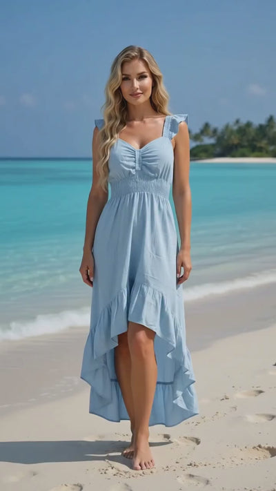 Women's Ruffle Trim Plain High-Low dress