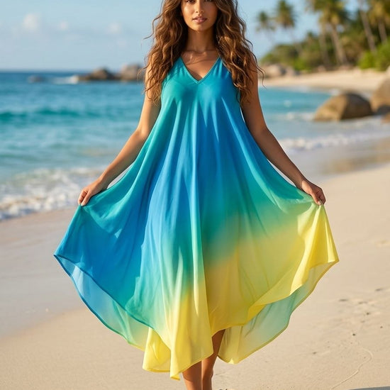 Women's Loose Fit Gradient V-Neck Sundress One Size