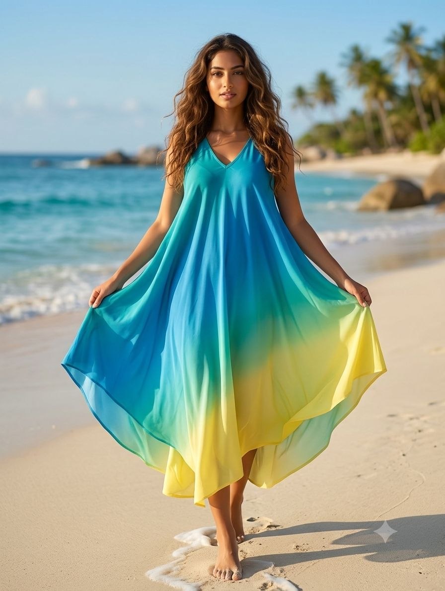 Women's Loose Fit Gradient V-Neck Sundress One Size