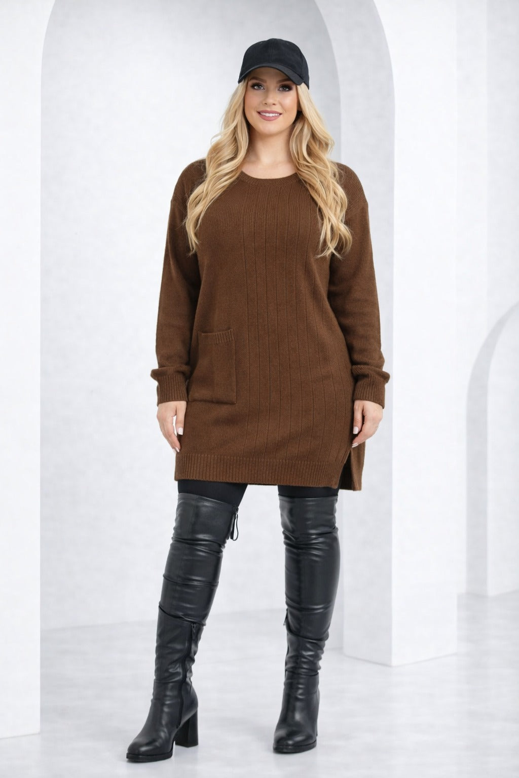 فستان بلوفر بني – Brown Women’s Knit Sweater Dress | Basic Wear Club Egypt