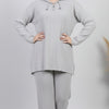 طقم Ribbed Knit Lounge Set – Lace-Up Collar Top & Wide-Leg Pants | Basic Wear Club Egypt
