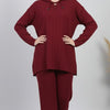 طقم Ribbed Knit Lounge Set – Lace-Up Collar Top & Wide-Leg Pants | Basic Wear Club Egypt