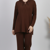 طقم Ribbed Knit Lounge Set – Lace-Up Collar Top & Wide-Leg Pants | Basic Wear Club Egypt