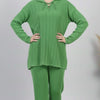 طقم Ribbed Knit Lounge Set – Lace-Up Collar Top & Wide-Leg Pants | Basic Wear Club Egypt