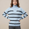 بلوفر أزرق بيبي – Baby Blue Striped Zip-Neck Knit Sweater | Basic Wear Club Egypt