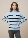 بلوفر أزرق بيبي – Baby Blue Striped Zip-Neck Knit Sweater | Basic Wear Club Egypt