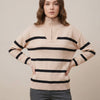 بلوفر بيج – Beige Striped Zip-Neck Knit Sweater | Basic Wear Club Egypt