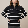 بلوفر أسود – Black Striped Zip-Neck Knit Sweater | Basic Wear Club Egypt