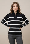 بلوفر أسود – Black Striped Zip-Neck Knit Sweater | Basic Wear Club Egypt