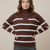 بلوفر بني – Brown Striped Zip-Neck Knit Sweater | Basic Wear Club Egypt