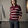 بلوفر عنابي – Burgundy Striped Zip-Neck Knit Sweater | Basic Wear Club Egypt