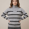 بلوفر رمادي – Gray Striped Zip-Neck Knit Sweater | Basic Wear Club Egypt