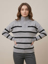 بلوفر رمادي – Gray Striped Zip-Neck Knit Sweater | Basic Wear Club Egypt