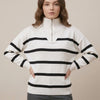 بلوفر أوف وايت – Off-White Striped Zip-Neck Knit Sweater | Basic Wear Club Egypt